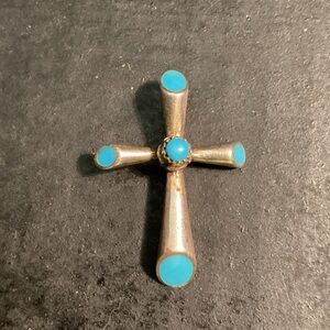 Silver and Turquoise Cross Pendant